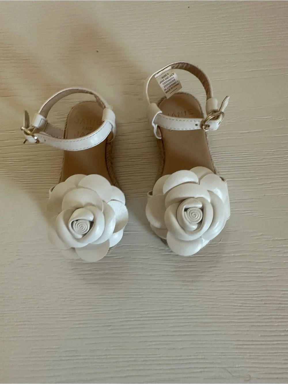 Janie and Jack White 3D Rose Flower Braided Espadrille Sandals Size 5